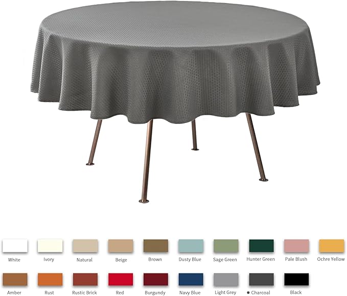 maxmill Round Weaved Texture Design Tablecloth Spill-Proof Soft Washable Table Cloth for Circular Table Cover, for Dining Room Buffet Banquet Parties Holiday Dinner, 90 Inch Charcoal Gray