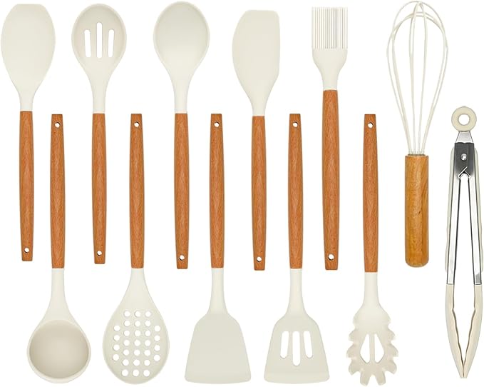 Kitchen Utensils Set - Silicone Cooking Utensils Set - 12 Pcs for Cooking, Spatula,Turner, Spoon, Brush, Useful Pots and Pans Accessories, Kitchen Gadgets for Non-Stick Cookware BPA FREE