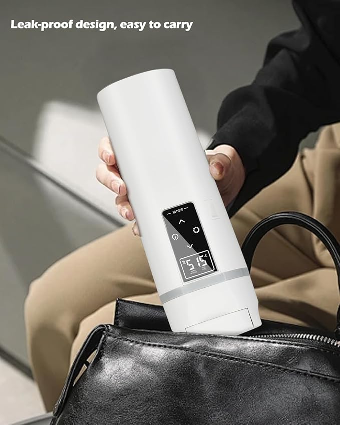Car Travel Electric Kettle 12V/24V :450ML Tea Coffee Kettle Water Boiler, Portable Water Heater with Temperature Control, 304 Stainless Material, LED Display and Boil Dry Protection (White)
