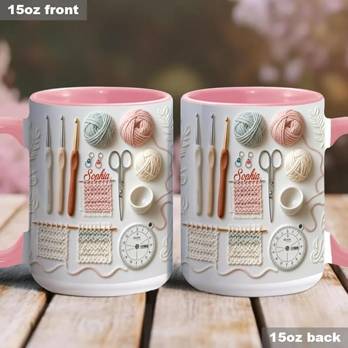 Love Crocheting - Personalized Accent Mug, Customized Crochet Coffee Mug for Women, Crocheting Women Coffee Cup, Personalized Knitting Mug for Mom Grandma, Crochet Lover Gifts on Christmas