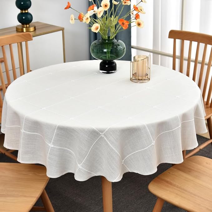 Zobesta White Round Tablecloth Christmas Round Table Cover 53 Inch, Circle Table Cloth Washable Farmhouse Tablecloth for Kitchen, Party, Picnic, Outdoor