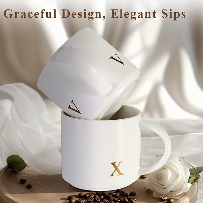 Monogrammed Women Large Coffee Mug Tea Cup Ceramic with Handle Big Heavy Pretty Customized Personalized Cute Women Birthday Christmas Gift Her Wife Mom Grandma Girlfriend Friend Friendship Unique,A
