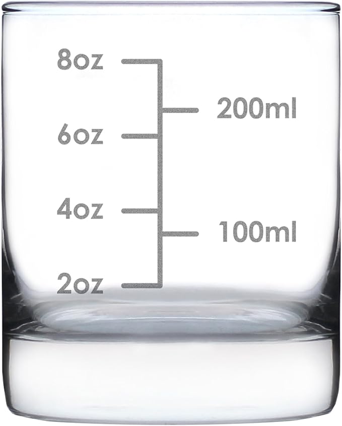 Bevvee Cocktail Measuring Cup - Whiskey Rocks Glass - Engraved Measurement Lines for Bartender & Portion Control - Ounces and Metric - 10.25 oz Glasses