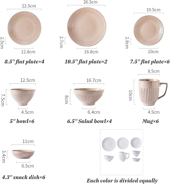 DARZYS Dinnerware Set, Plates and Bowls Sets, Porcelain Dinnerware Sets, Cereals Bowls and Steak Plates Sets | 34 Pieces Vintage Two-Color Ceramics