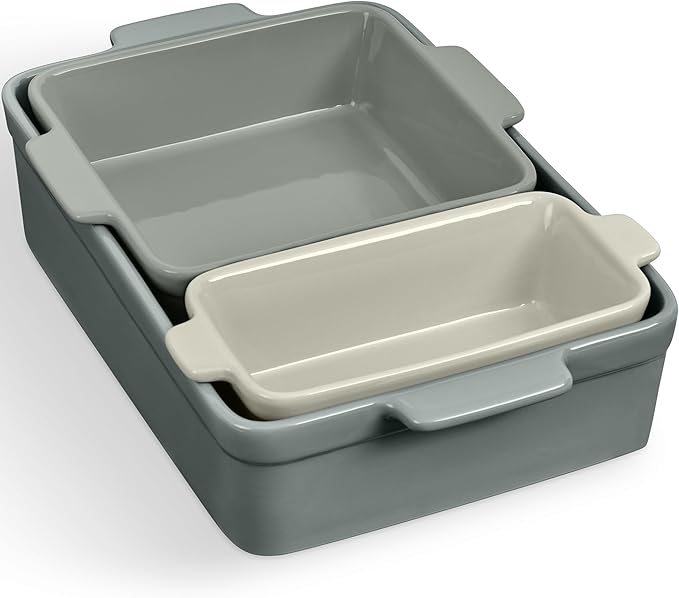 Best Choice Products 3-Piece Ceramic Bakeware Set, Stoneware Baking Dishes, Porcelain Casserole Bakeware Dishes, Serving Dishes - 9x12 Casserole, Loaf Pan, 8x8 Baking Dish - French Gray
