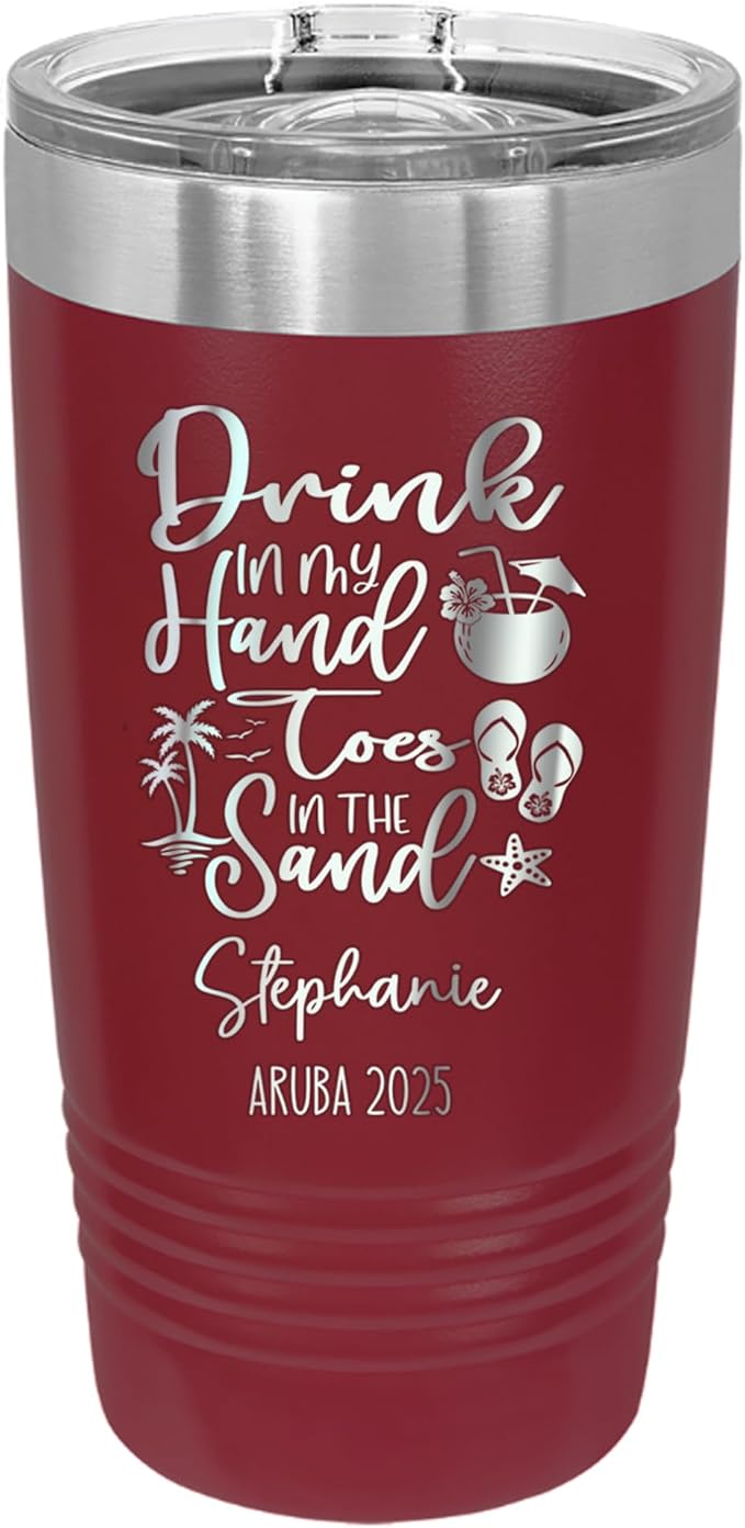 Drink In My Hand Toes In The Sand 20z Tumbler, Summer Mug, Stainless Travel Mug For Friends, Family Or Colleagues, 2025 Summer Tumbler (maroon)