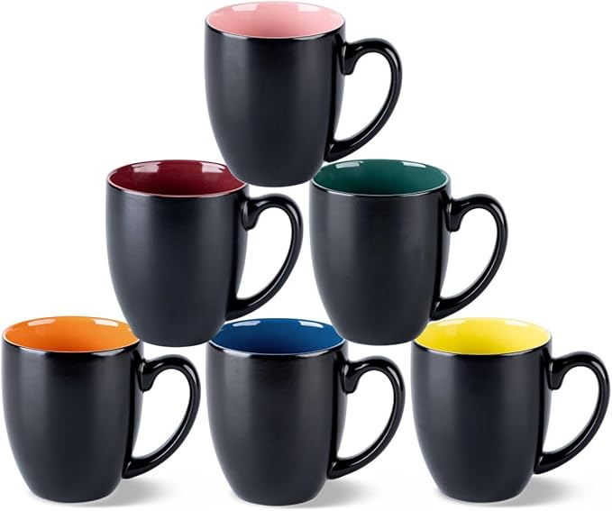 GBhome 12oz Coffee Mugs Set of 6,Ceramic Coffee Mugs for Man, Woman,Restaurant Modern Coffee Mugs Set with handle for Tea/Latte/Cappuccino/Milk/Cocoa. Dishwasher&Microwave Safe,Multi-Color,6 Pack