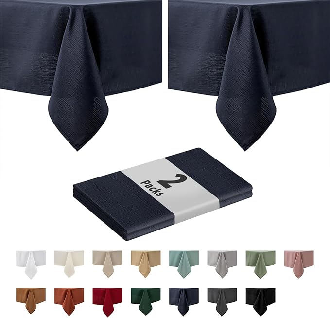 maxmill 2 Pack 60 x 84 Inch Navy Faux Linen Textured Rectangle Tablecloth Water Resistant Wrinkle Free Spill-Proof, Soft Table Cloth for Dining Room Decoration, Banquet Parties Holiday Dinner