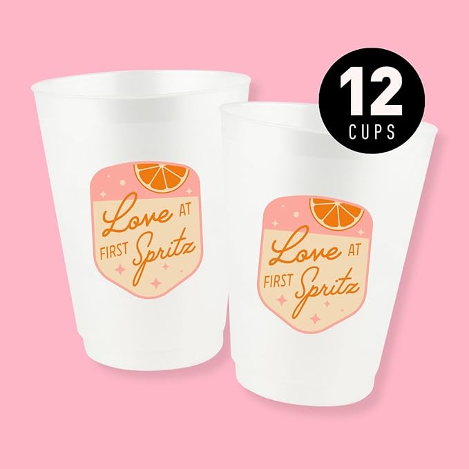 Stag & Hen Love At First Spritz Bachelorette Party Cups - 12 Pack, 16 oz Cups | Custom Drinkware for Final Flame The Perfect Match Themed Bridal Shower, Engagement Party | Bridesmaids Gifts, Favors