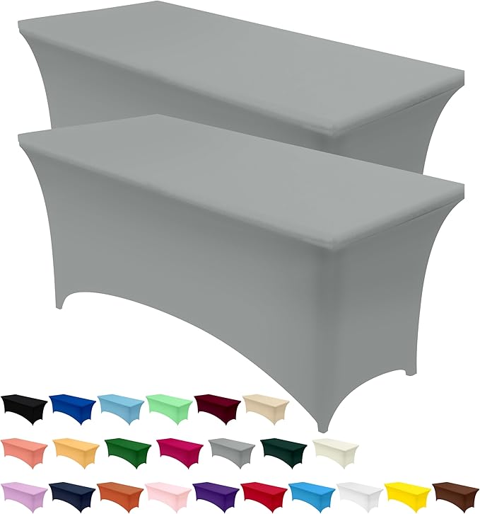Utopia Kitchen Spandex Tablecloth 2 Pack [4FT, Grey] Tight, Fitted, Washable and Wrinkle Resistant Stretch Table Cloth Rectangle Cover for Trade Show, Weddings & Parties [48Lx30Wx30H Inch]