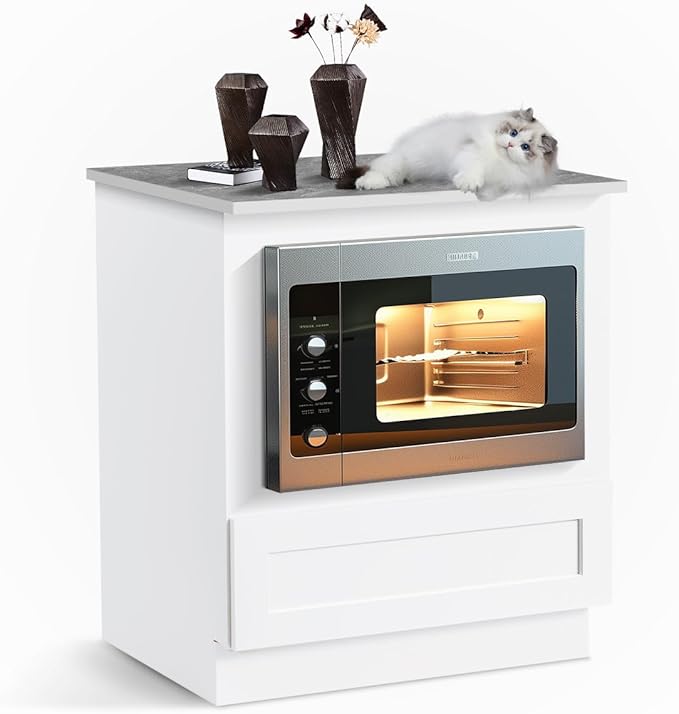 Solid Wood RTA 30" Microwave Base Cabinet,Kitchen Oven Cabinet - with 1 Full Overlay Drawer (Frame Dimension: 24''W*16''H) (White, 30" Width x 24" Depth x 34 1/2" Height)