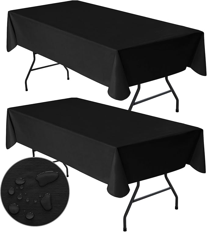 Nasitos 2 Pack Black Table Cloth Rectangle 60x84 Inch-Plastic Table Cloth with Flannel Backing, Vinyl Waterproof Tablecloth 4Ft Table Cover for Banquet, Dining Space, Trade Shows, Graduation Party
