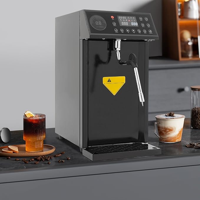 Commercial Milk Frother, 1300W 8L Steam Milk Foam Machine, Full-Automatic Steam Boiling Water Frothing Machine with 24H Timing Function for Tea Coffee Dessert Milk