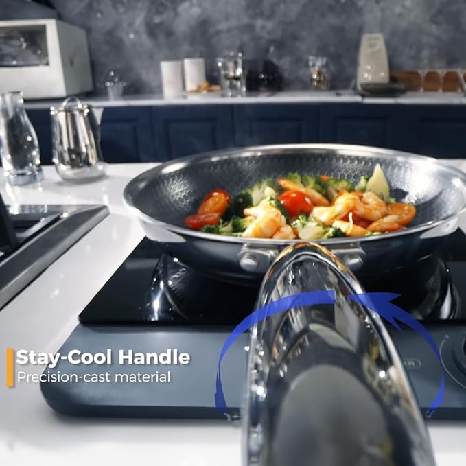 Nonstick Frying Pan Set, 8, 10 and 12-inch Frying Pans, 6-Piece Hybrid Non stick 18/10 Stainless Steel Pans with Lid, Induction Compatible, Dishwasher &Oven Safe, PFOA Free