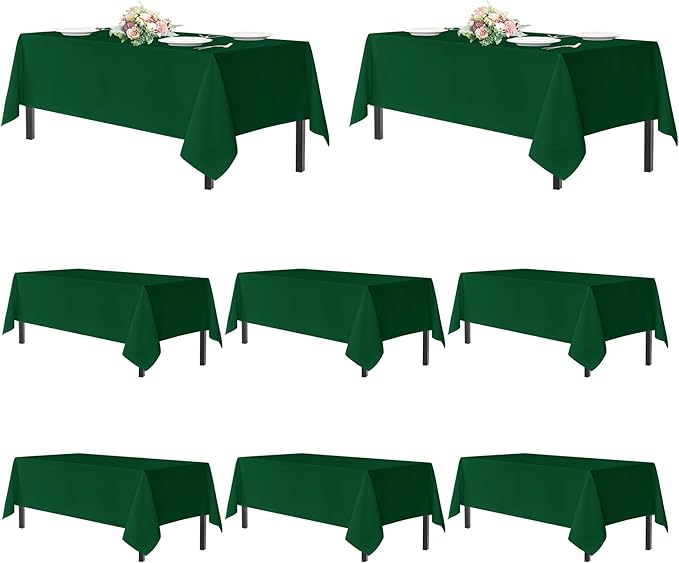 sancua Tablecloths for 6 Foot Rectangle Tables, 8 Pack - Washable Polyester Fabric Table Cloth for Chirstmas Party, Birthday, Banquet Reception, 54x108 Inch Hunter Green