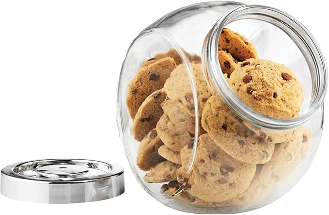 Bormioli Rocco Pandora Glass Candy Jar 75½-Ounce Cookie Jar with Plastic Airtight Seal Lid 2-Way Display, Bulk-Food Storage Jar for Snacks, Dry Food, Jelly Beans Canister, Apothecary Jars. (1 Jar)