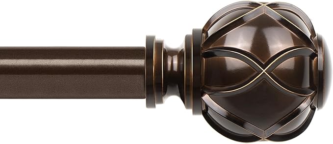 Curtain Rod 48 to 84 Inch, HOTOZON Heavy Duty Curtain Rods for Windows, Telescoping Single Drapery Rod with Netted Texture Finials, Antique Bronze