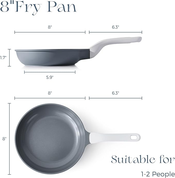 PRICUSIS Nonstick Ceramic Frying Pan Skillet, 8 Inch Induction Compatible with Stay Cool Handle, Healthy PTFE PFAS & PFOA Free Omelet Pan, Dishwasher Safe (Blueberry Gray)