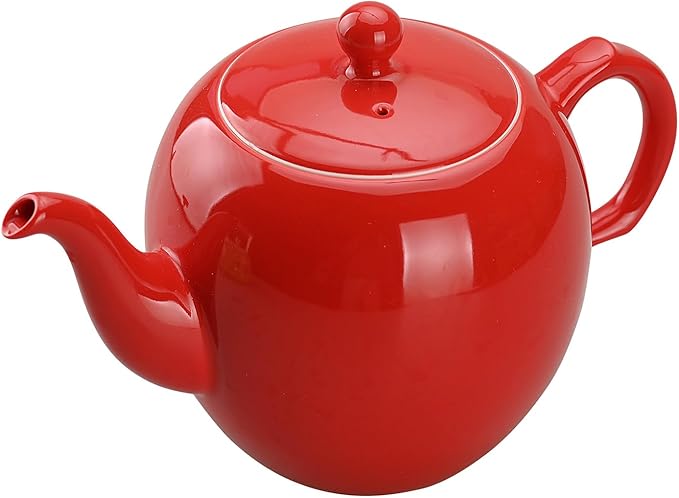 Antique Ceramic Teapot Coffee Pot with Infuser, 400ml (1-2 cups) Small Porcelain Tea Pots for Loose Leaf Tea, with Removable Stainless Steel Strainer and Lid for Gift (Red)