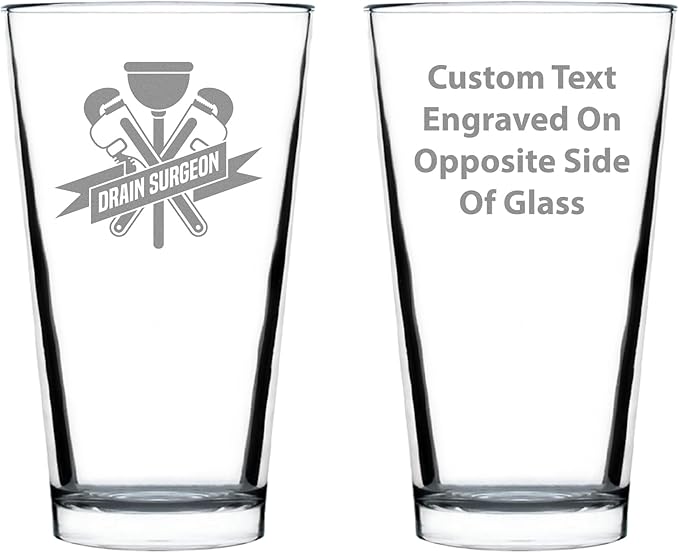 Custom Drain Surgeon - Pint Glass for Beer - Funny Plumber Gifts for Men and Women - 16 oz Glasses