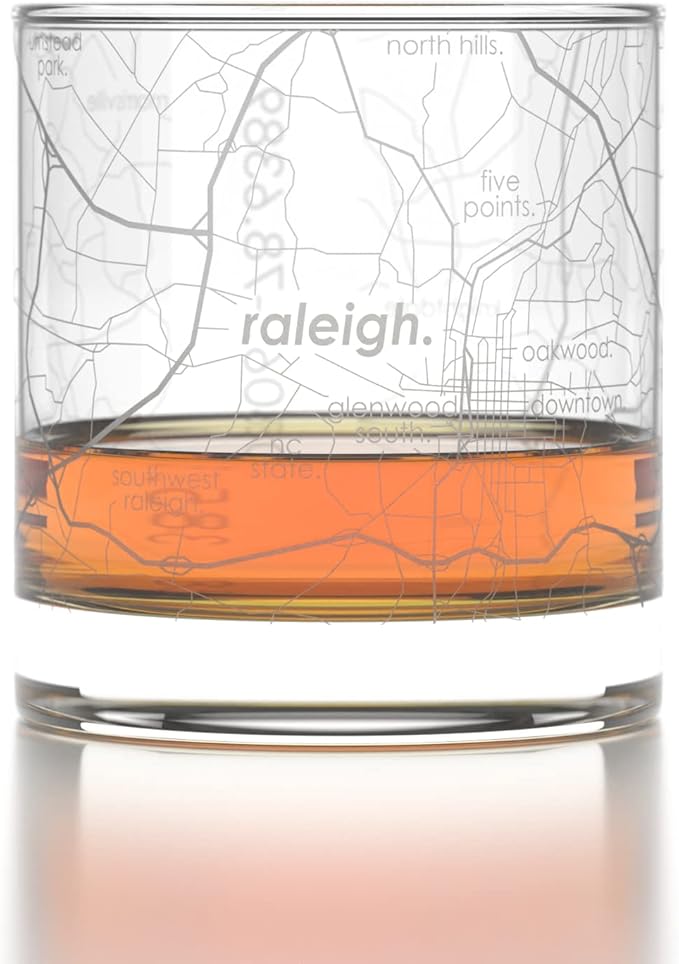 Well Told Engraved Raleigh North Carolina Map Rocks Glass, Old Fashioned Whiskey Glass (11 oz, Clear) Etched Whiskey Glass, Gifts For Whiskey Lovers