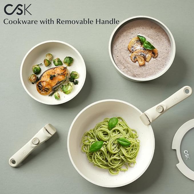 KOCH SYSTEME CS 17 PCS Pots and Pans Set, Nonstick Cookware Set Detachable Handle, Induction Kitchen Cookware Sets Non Stick with Removable Handle, RV cookware set, Green