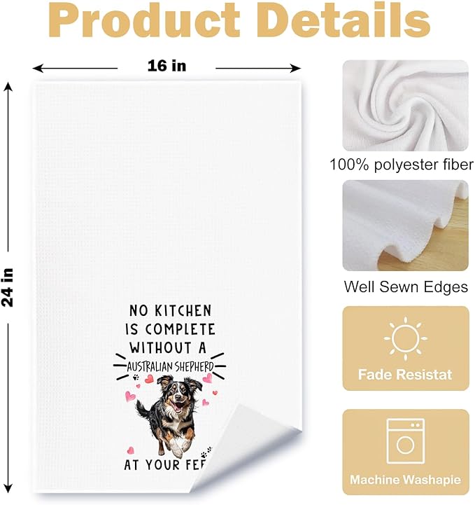 Australian Shepherd Funny Dog Kitchen Towels - A Kitchen is Not Complete Without A Australian Shepherd Dish Waffle Weave Hand Towels for Home Bathroom,16×24 Inch