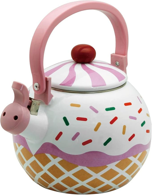 Whistling Tea Kettle Enamel on Steel Teakettle, Supreme Housewares Strawberry Cupcake Design Teapot Water Kettle Cute Kitchen Accessories Teteras, 1.7 Quart
