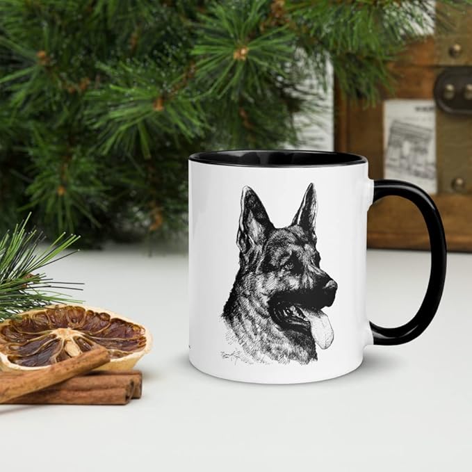 German Shepherd B&W 11oz Ceramic Mug with Color Inside