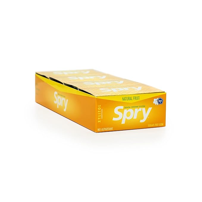 Spry Fresh Natural Xylitol Chewing Gum Dental Defense System - Aspartame-Free, Sugar-Free, Non-GMO, Gluten-Free (Fresh Fruit, 10 Count Blister Cards - Pack of 20)