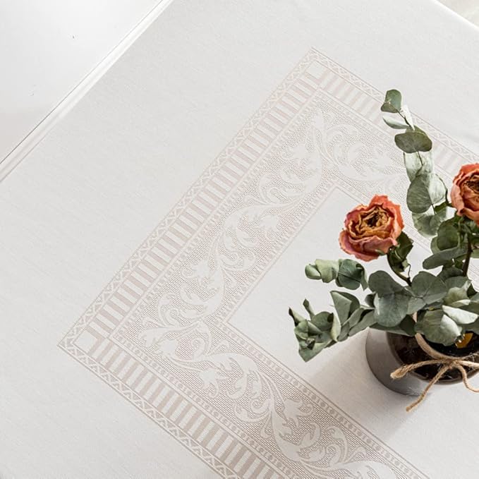 MANGATA CASA Rectangle Tablecloth Faux Cotton Waterproof and Wrinkle Resistant Washable Jacquard Polyester Table Cloth for Kitchen Dining/Party/Indoor and Outdoor Use(Light Taupe,60x84 inch)
