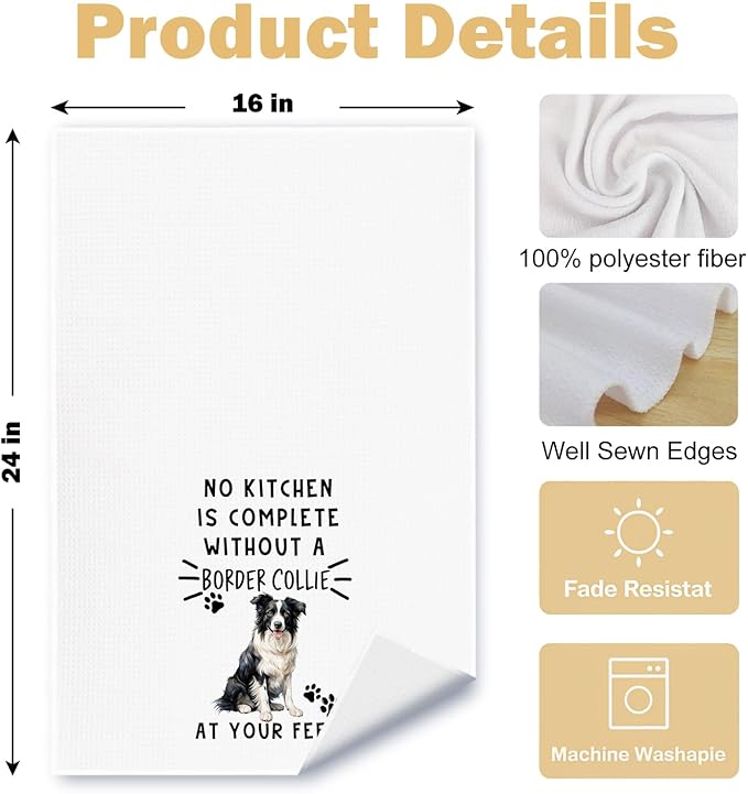Border Collie Funny Dog Kitchen Towels - A Kitchen is Not Complete Without A Border Collie Dish Towel Waffle Weave Hand Towels for Home Bathroom,Dog Lovers Gift,16×24 Inch
