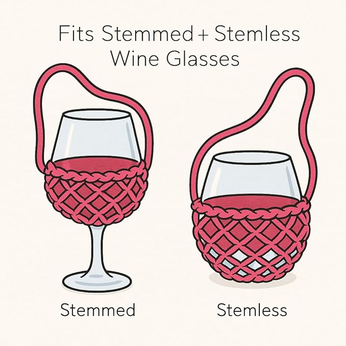 2 Pack Crochet Wine Glass Lanyard Holder for Wine Festival Lovers (Black-Ivory)