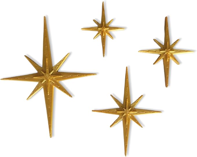 Midcentury Modern Vintage Style Atomic Star Bursts Fridge Magnets Art Refrigerator Kitchen Décor 1960s Retro Stars 50s Home Office MCM (Gold)