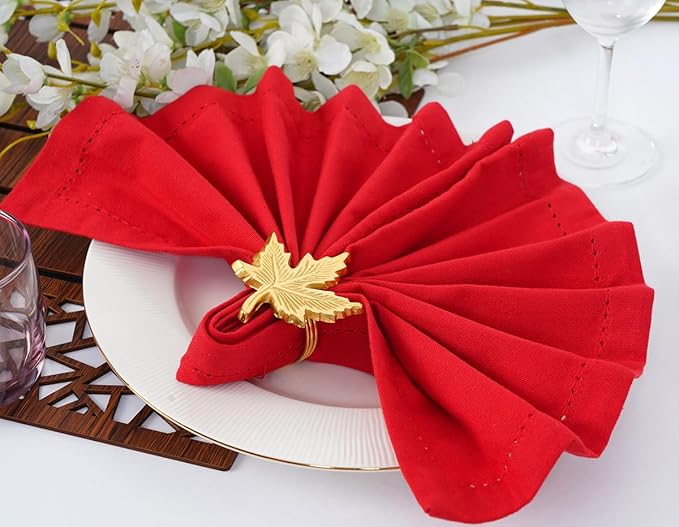 Blue Needles Set of 6 Hemstitch Linen Napkins 100% Cotton Red Cloth Dinner Napkins 18x18 inches, Soft, Reusable, Absorbent, Washable, Ideal for Valentine's Day Events, Parties & Everyday Use