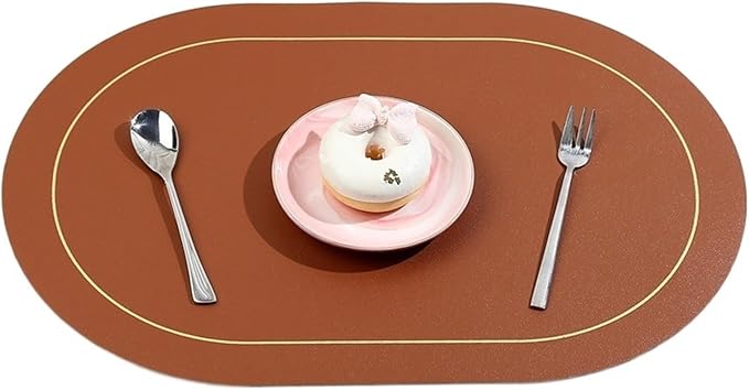 Ellipse Two-Sided Placemat Tableware Pad Table Mat Heat Insulation PU Leather Placemats Bowl Coaster Kitchen Non-Slip(Brown)