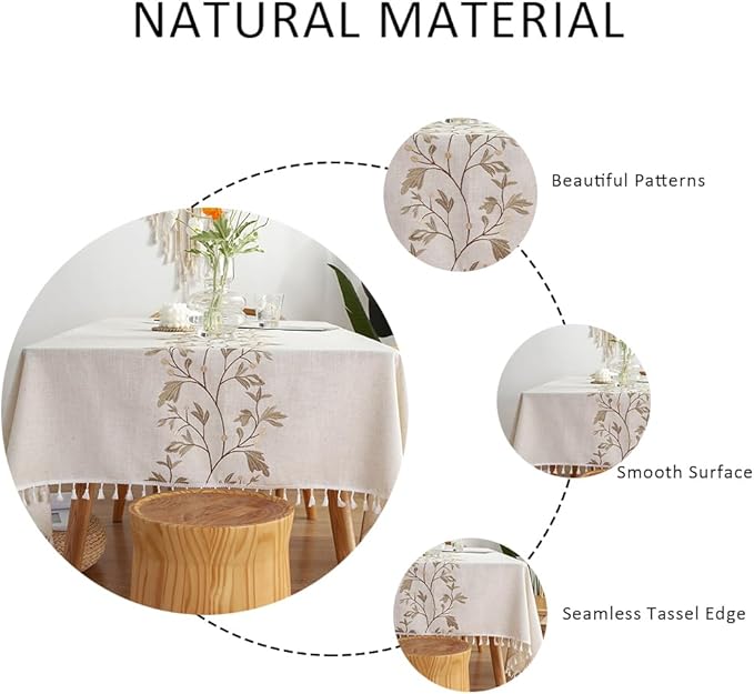 Pahajim Rustic Linen Tablecloth Cotton Waterproof Table Cloth for Kitchen Dining with Tassel Rectangle Tablecloths Square,55''x55'',4 Seats