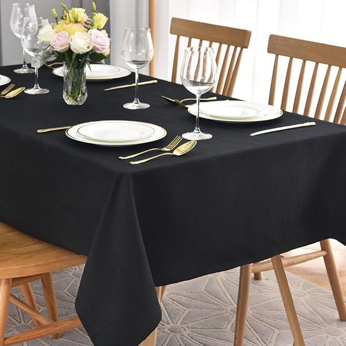 maxmill Square Table Cloth Swirl Design Water Proof Wrinkle Free Heavy Weight Soft Tablecloth Decorative Fabric Table Cover for Outdoor and Indoor Use Square 60 x 60 Inch Black