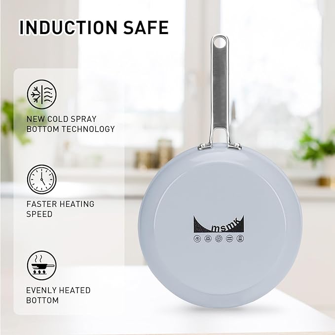 MsMk Ceramic Nonstick 8-inch, 9.5-inch and 11-inch Frying Pan Set, No PFAS & PTFE & PFOA, Stainless Steel Handle, Dishwasher & Oven Safe