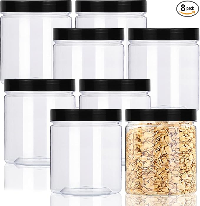 Lainrrew 8 Pcs 14oz Plastic Jars with Lids, Clear Plastic Slime Containers Plastic Round Storage Jars Container Wide Opening Storage Jars for Kitchen, Home, Crafts Storage