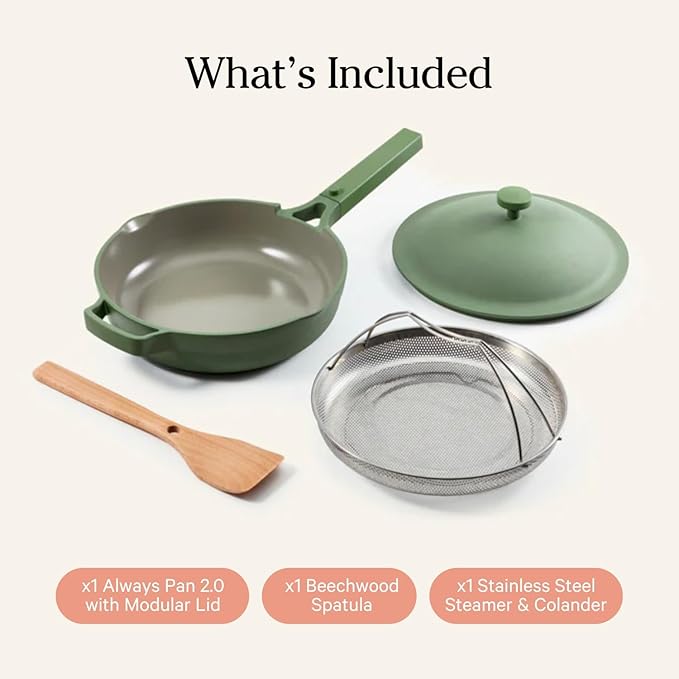 Our Place Always Pan 2.0 | 10.5" Ceramic Pan with Modular Lid, Steamer Basket & Spatula | Patented 10-in-1 Nonstick, Non-Toxic Cookware Made Without PFAS | Induction & Oven-Safe up to 450°F | Sage