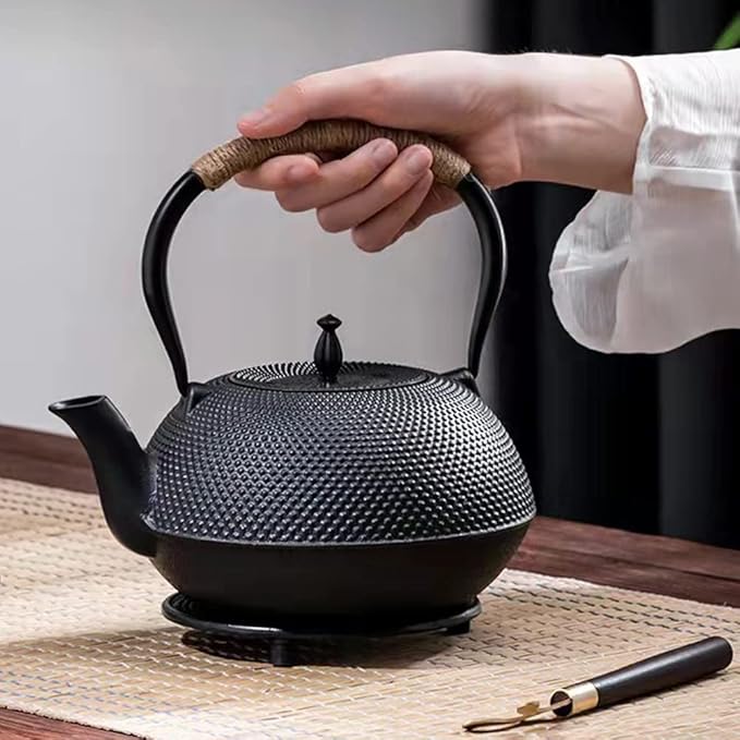 suyika Cast Iron Mat with Rubber Pegs/Feet for Japanese Tea Kettle Cast Iron Teapot Black Trivet 5.3in