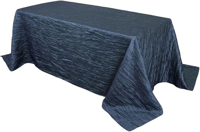 YOUR CHAIR COVERS - 90 x 156 inch Rectangular Crinkle Taffeta Tablecloth - Navy Blue, Rectangle Table Linens for 8 ft Rectangular Tables, Wedding Crushed Table Cloth
