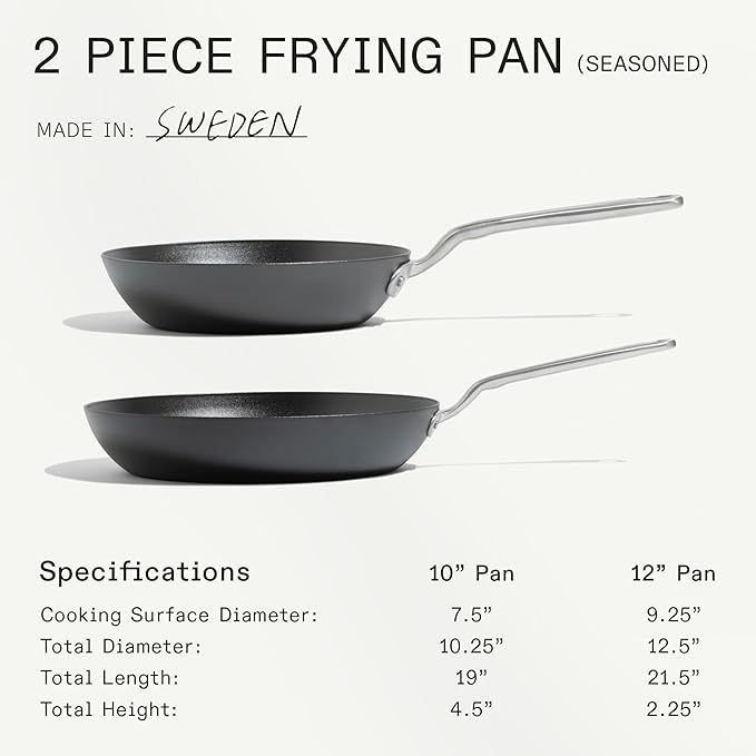 Made In Cookware - 2 Piece (Includes 10",12") Seasoned Blue Carbon Steel Frying Pan - (Like Cast Iron, but Better) - Professional Cookware - Crafted in Sweden - Induction Compatible