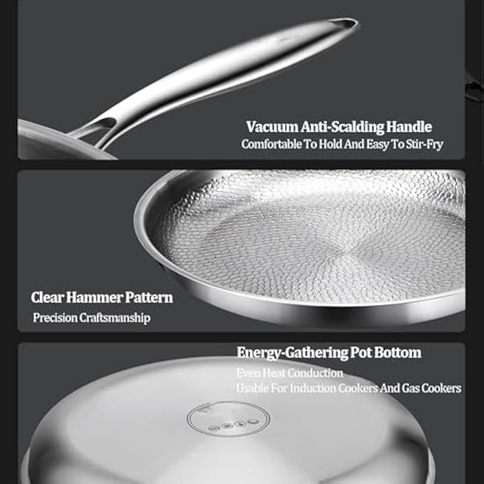 Titanium Pan, 100% Pure Titanium Hammered Frying Pans with Lid for Cooking Suitable for All Stovetops, Home Use Cookware | No Coating | Non-Stick