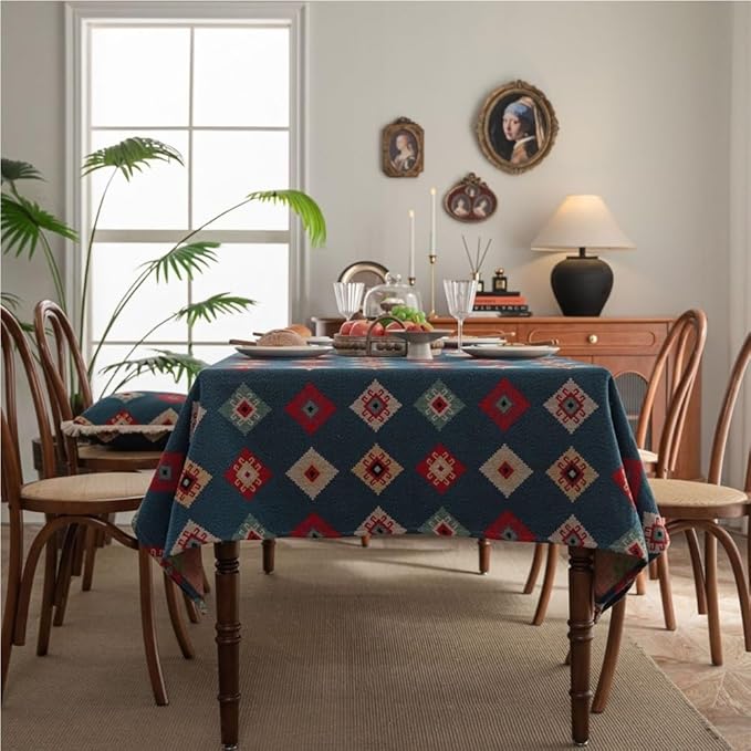 Rectangular Tablecloth Jacquard Geometric Ethnic Style Tablecloth Thick Tablecloth Suitable for Restaurant Camping(Style8,90 * 90cm)