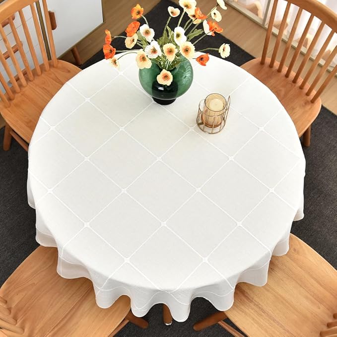 Zobesta White Round Tablecloth Christmas Round Table Cover 53 Inch, Circle Table Cloth Washable Farmhouse Tablecloth for Kitchen, Party, Picnic, Outdoor