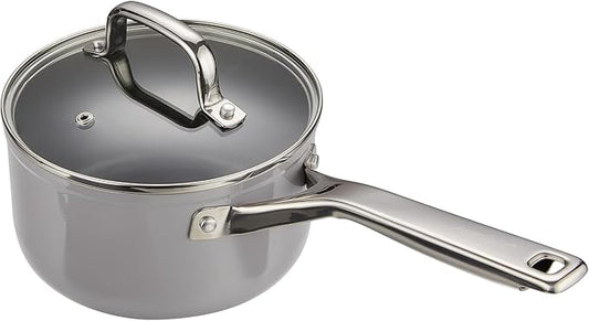 MSMK 2.5 QT PFAS-FREE Ceramic enamel saucepan with Tempered Glass Lid, Rice Burnt also Non stick, Dishwasher and Oven Safe, Induction Ready, Compatible with All Cooktops, Grey