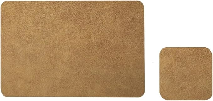 Classic Leather Placemat Sets for Dinging Table Rectangle Circular Table Mat Square Coasters Waterproof Oil-Proof Anti- Pad(A Light Coffee Color)