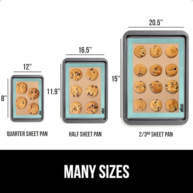 GORILLA GRIP Reusable Nonstick Silicone Baking Mat, 2-Pack, BPA-Free Oven Safe Food Liner for Toaster Ovens, Mini Cookie Sheets, Easy Clean, Holiday Baking Essentials, 11.75x8.25, Quarter Sheet, Mint